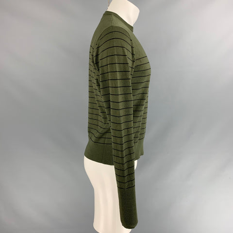 SELFMADE Taille M Vert Noir Stripe Merino Wool Pull à manches longues