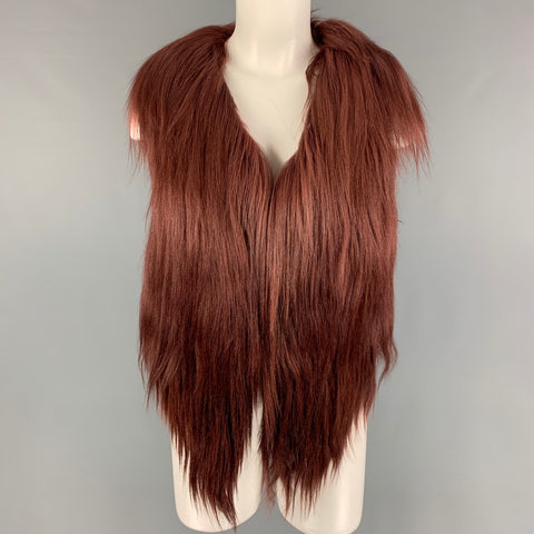TRESCHIC FURS Taille S Gilet ouvert en fourrure d'agneau bordeaux