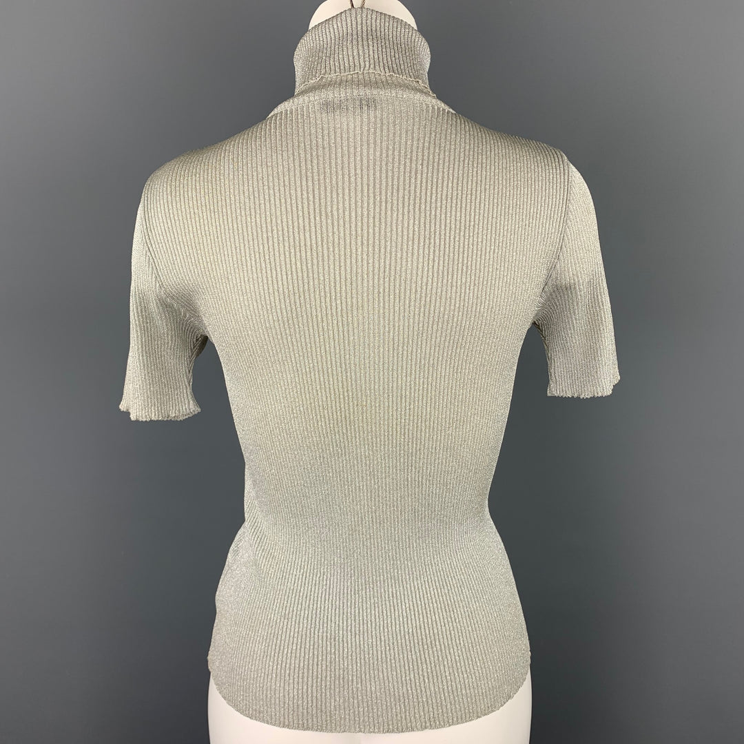 EVENEMENT Size M Silver Knitted Ribbed Viscose / Polyester Tutrleneck Pullover