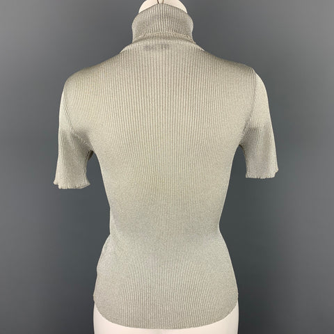 EVENEMENT Taille M Argent Tricoté Côtelé Viscose / Polyester Pull Col Roulé