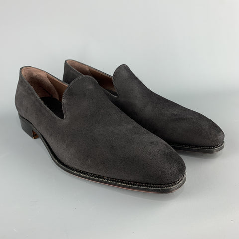 CARMINA Size 10.5 Black Suede Slip On Dress Loafers