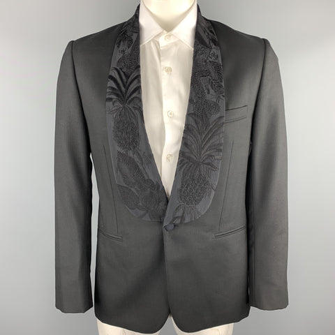 PAUL SMITH Size 40 Black Embroidery Wool Shawl Collar Sport Coat