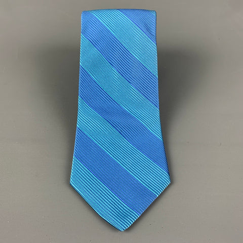 SALVATORE FERRAGAMO Light Blue Diagonal Stripe Silk Tie