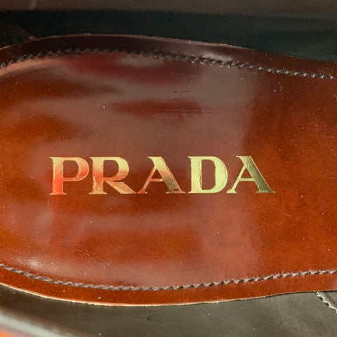 PRADA Size 10 Brown Antique Leather Lace Up Shoes