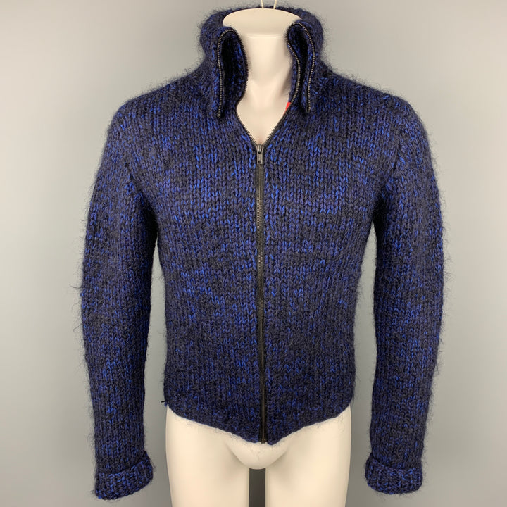 MARC by MARC JACOBS Size S Black & Blue Knitted Wool / Mohair Zip Up Cardigan