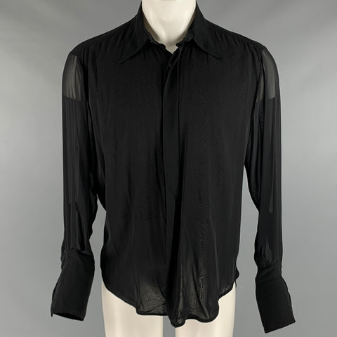 VALENTINO Size M Black Sequined Acrylic Blend Button Up Long Sleeve Shirt