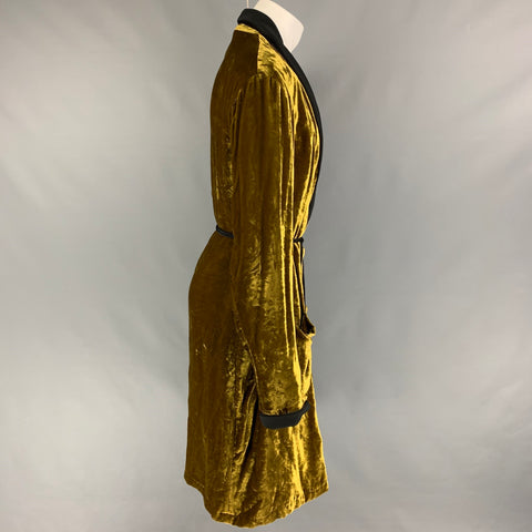 DOLCE & GABBANA Size M Olive Black Velvet Viscose Shawl Collar Robe