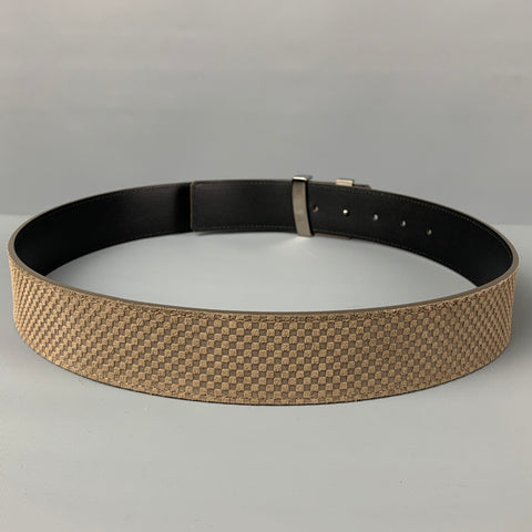 LOUIS VUITTON Size 34 Taupe Checkered Leather Belt