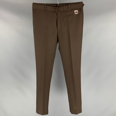 PRADA Size 34 Brown Solid Mohair / Wool Belted Dress Pants