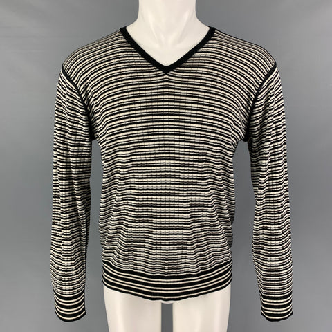 ARMANI COLLEZIONI Size M Black White Stripe V-Neck Pullover