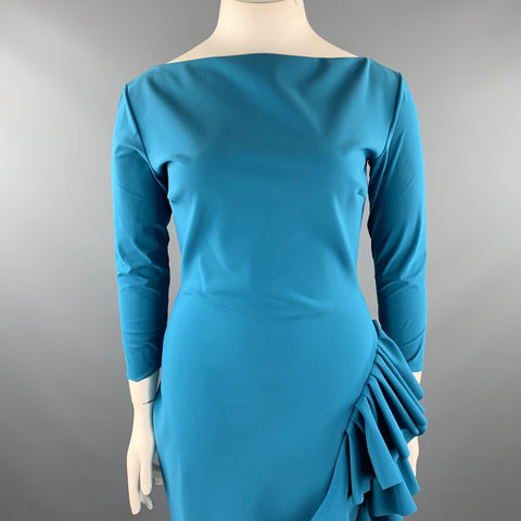 CHIARA BONI Taille 14 Robe de cocktail à volants mi-mollet en polyamide sarcelle