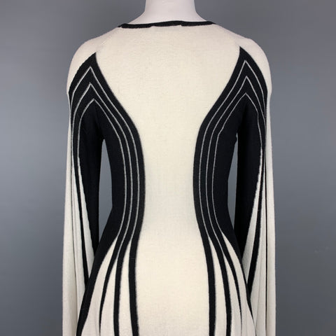 ANNE FONTAINE Athena Talla 4 Vestido asimétrico de mezcla de lana con bloques de color blanco y negro