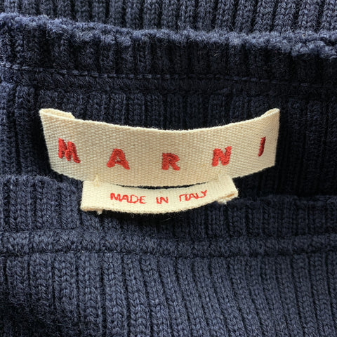 MARNI Size 4 Navy Knitted Applique Wool Dress Top