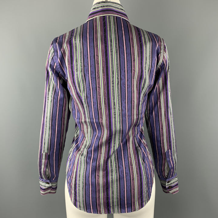 ETRO Size M Purple & Green Striped Cotton Blouse