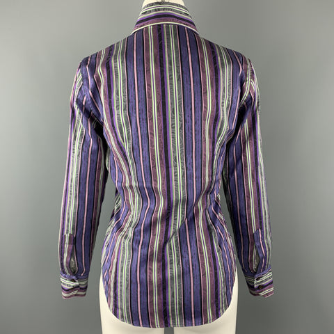 ETRO Blusa de algodón a rayas moradas y verdes talla M
