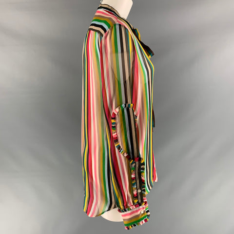 Nº21 Size 6 Multi-Color Silk Stripe Bow Shirt