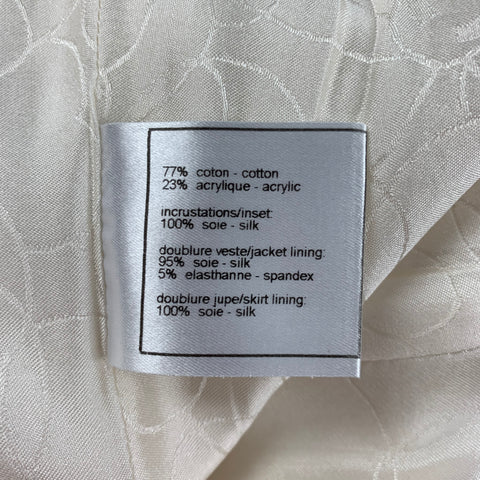 CHANEL 2004 Conjunto de vestido sin mangas de acetato de algodón con borde crudo color crema talla 8