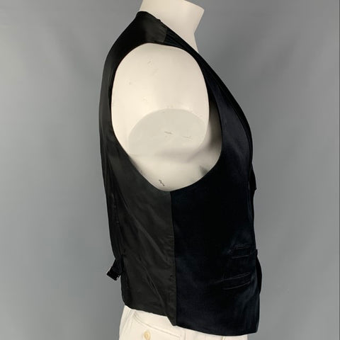 ERMENEGILDO ZEGNA Chaleco de cuello chal de seda negro talla L