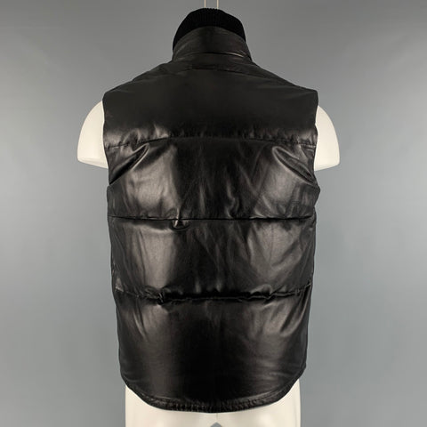 BURBERRY LONDON Size 38 Black Quilted Leather Down Filled Vest