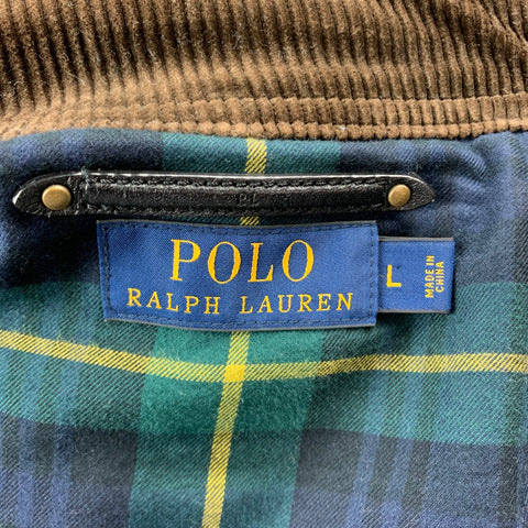 RALPH LAUREN Taille 42 Veste en cuir noir Zip &amp; Snaps Col en velours côtelé