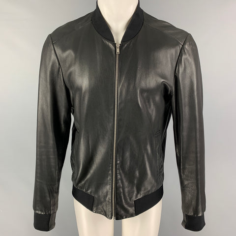 THEORY Size M Black Leather Bomber Jacket