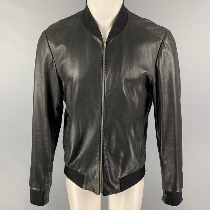 THEORY Size M Black Leather Bomber Jacket