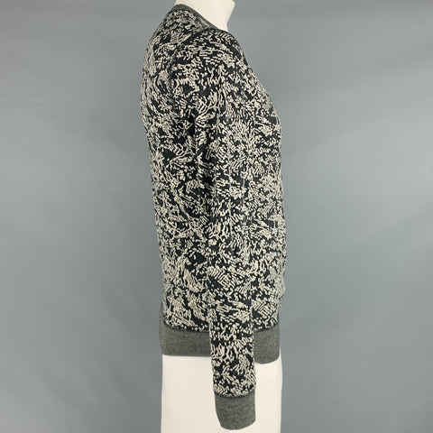 THEORY Size L Grey White Abstract Crew Neck Pullover