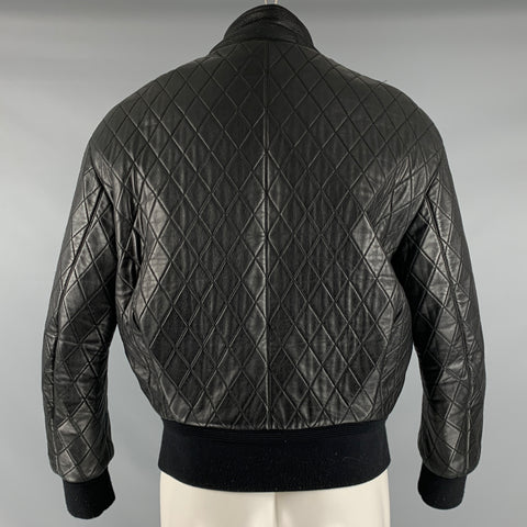 NEIL BARRETT Size S Black White Quilted Leather Zip Up Jacket
