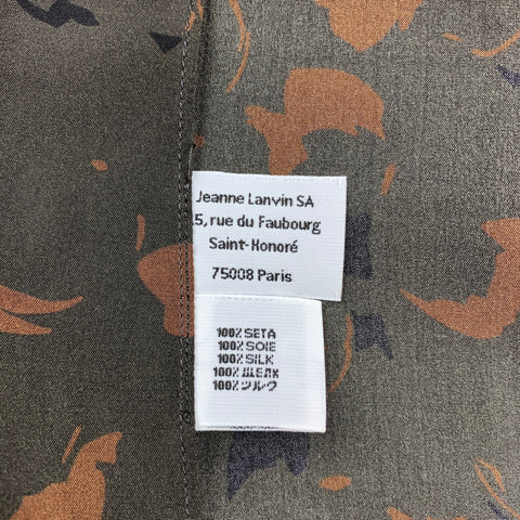 LANVIN Size S Black & Olive Print Silk Button Up Short Sleeve Shirt