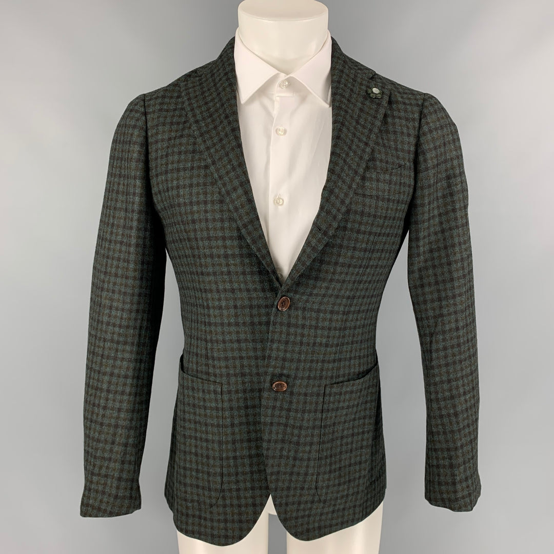 BRILLA Size 34 Blue & Brown Checkered Flannel Sport Coat