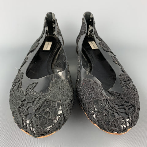 MARC JACOBS Size 7.5 Black Lace Acetate Flats