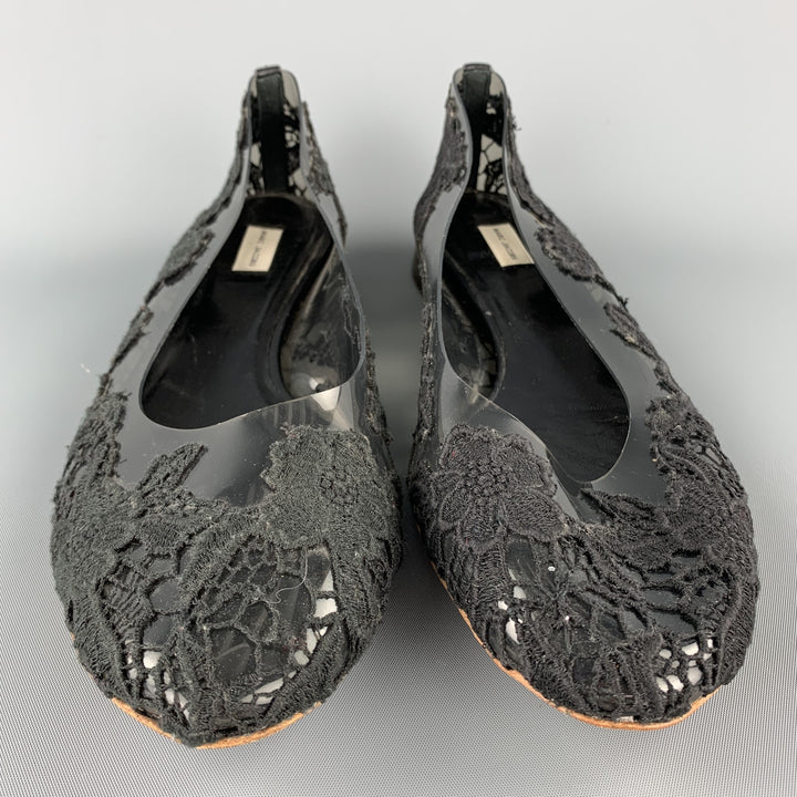 MARC JACOBS Talla 7.5 Zapatos planos de acetato de encaje negro