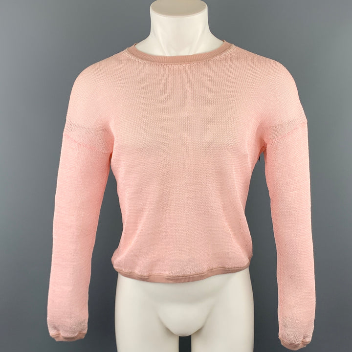 JIL SANDER Size M Pink Mesh Paper Crew-Neck Pullover