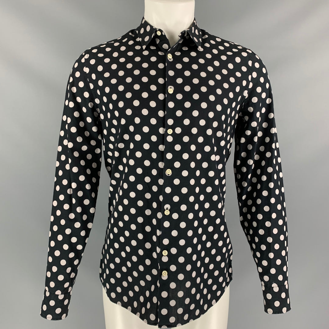 J. LINDEBERG Size M Polka Dot Cotton Button down Black Long Sleeve Shirt
