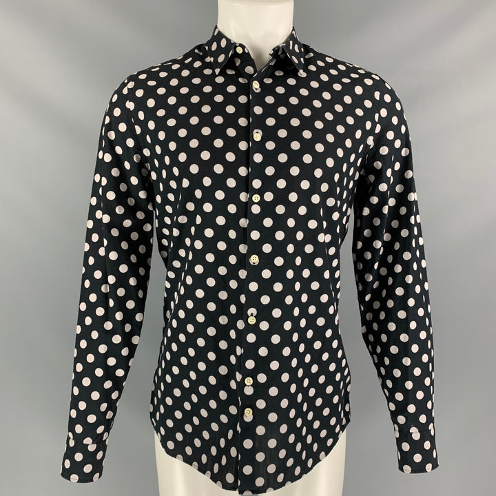 J. LINDEBERG Size M Polka Dot Cotton Button down Black Long Sleeve Shirt