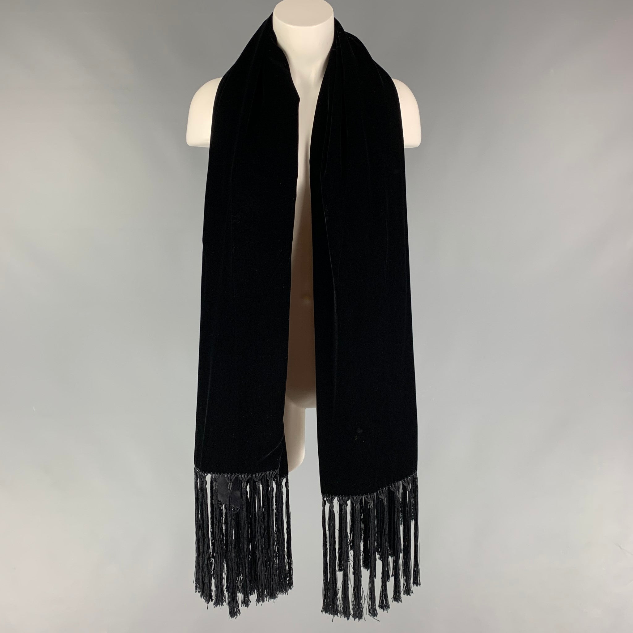 LORO PIANA Black Velvet Viscose Silk Fringe Scarf – Sui Generis