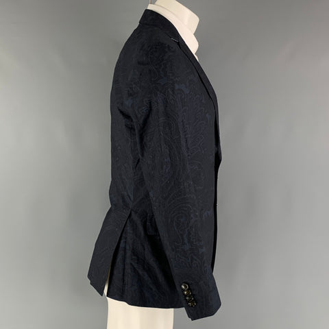 ETRO Size 38 Navy Paisley Cotton Notch Lapel Sport Coat
