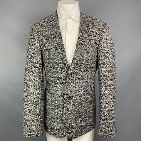 CALVIN KLEIN COLLECTION Size 38 Black & White Tweed Notch Lapel Sport Coat