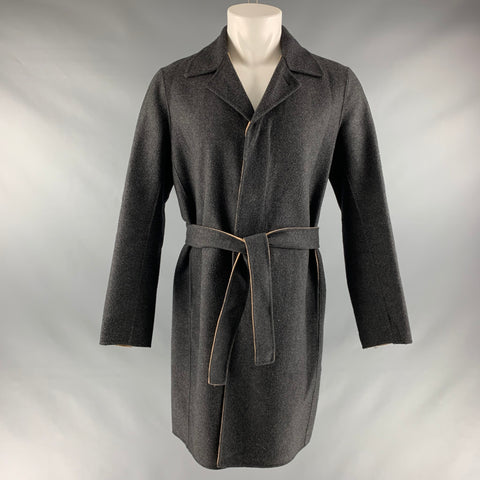 THEORY Size M Charcoal Tan Solid Wool Blend Belted Coat