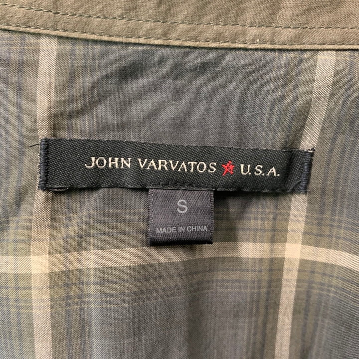 JOHN VARVATOS Size S Green & Grey Plaid Cotton Button Up Long Sleeve Shirt