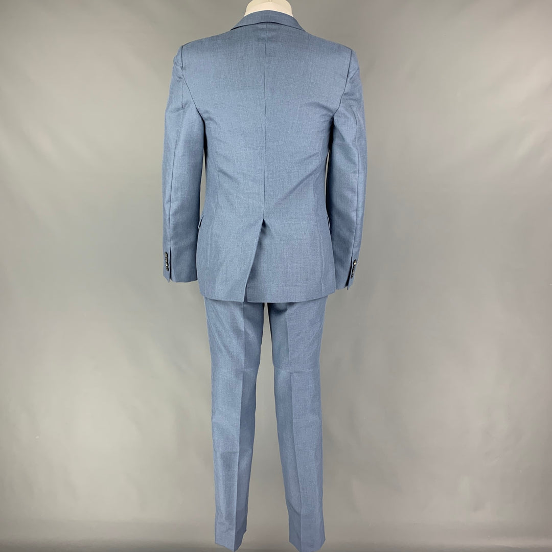 ALEXANDER MCQUEEN Size 38 Blue Mohair Silk Peak Lapel Suit