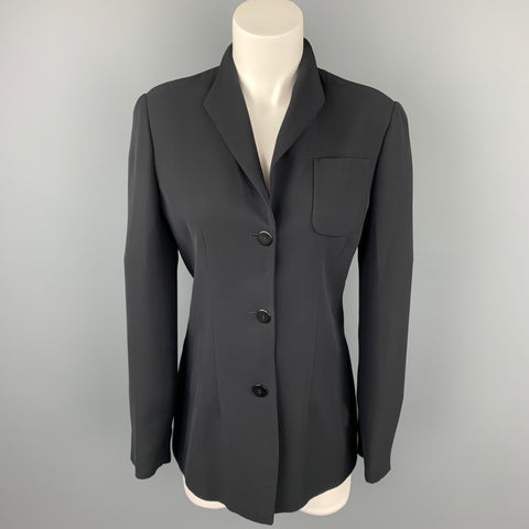 GIORGIO ARMANI Taille 6 Veste boutonnée sans col en soie noire