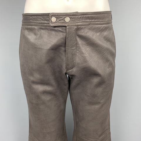 RUFFO Size 34 Taupe Textured Leather Knee Pad Biker Pants