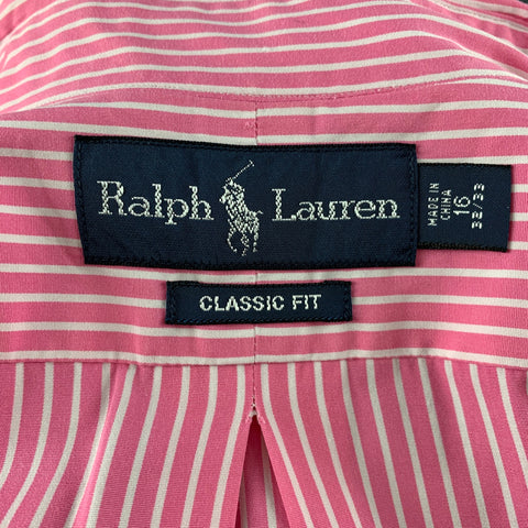 RALPH LAUREN Size M Pink White Stripe Cotton Long Sleeve Shirt