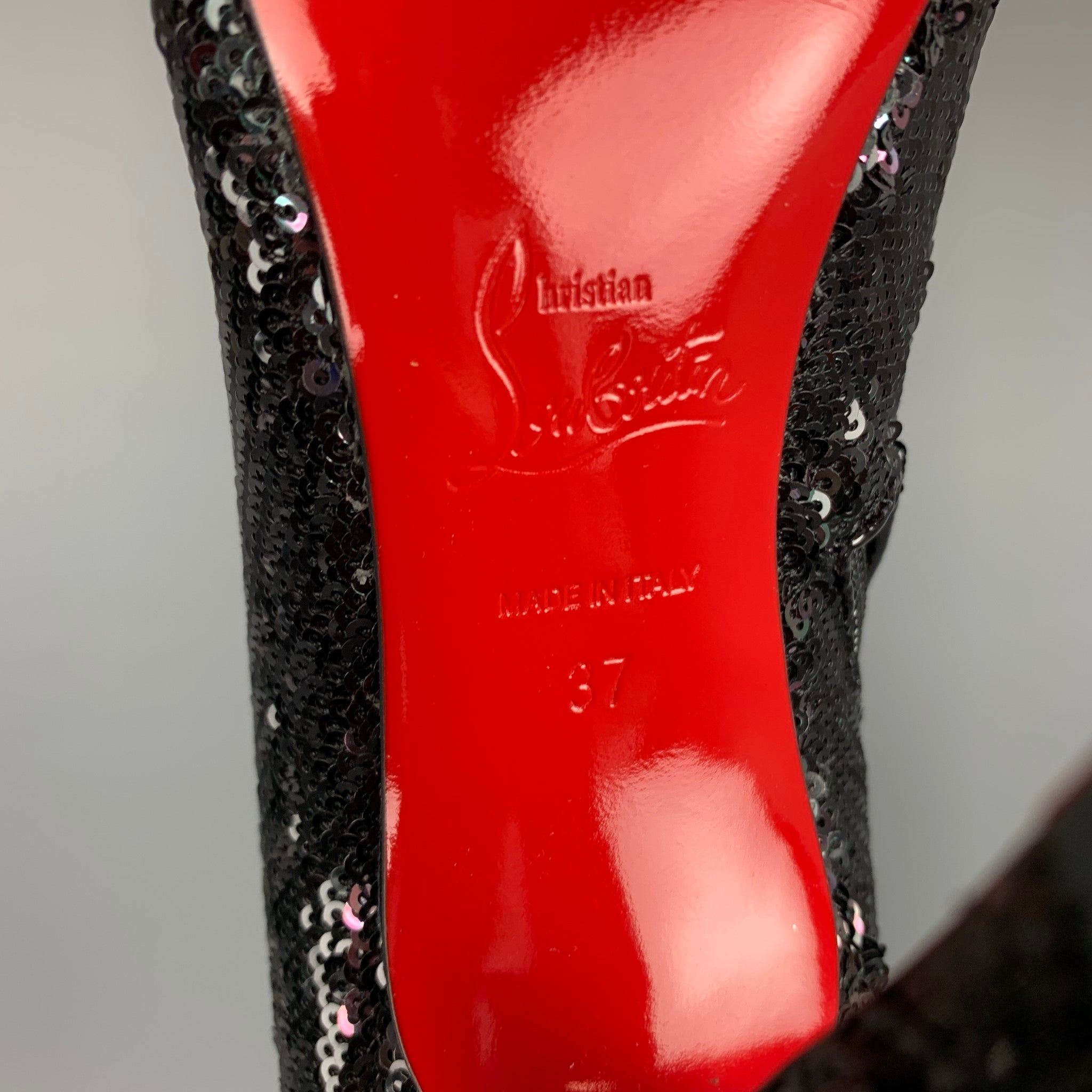 CHRISTIAN LOUBOUTIN Size 7 Black Sequined Over The Knee Round Toe