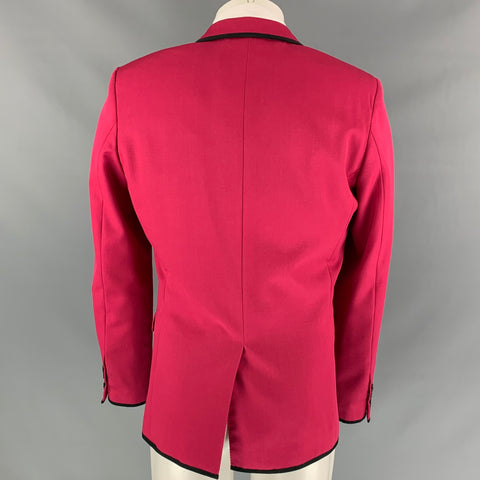 SAINT LAURENT Size 40 Raspberry & Black Wool Notch Lapel Sport Coat