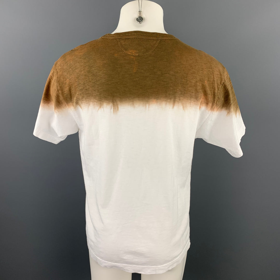 45rpm Taille L T-shirt à col rond en coton ombré marron et blanc