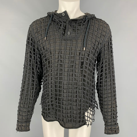 DOLCE & GABBANA Size 40 Charcoal Mesh Cotton Hooded Sweatshirt