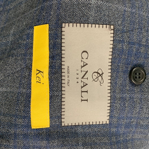 CANALI Kei Size 44 Grey Navy Plaid Wool Single Breasted Sport Coat