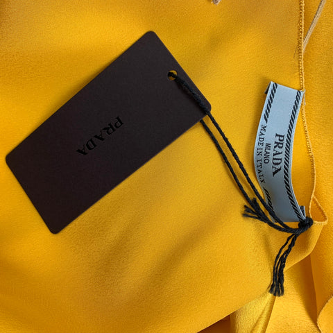 PRADA Size 2 Gold Silk Logo Spaghetti Straps Dress